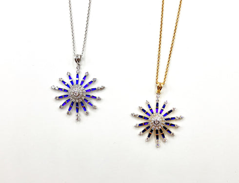 14k Gold Star of Bethlehem with Sapphire & Diamond Necklace